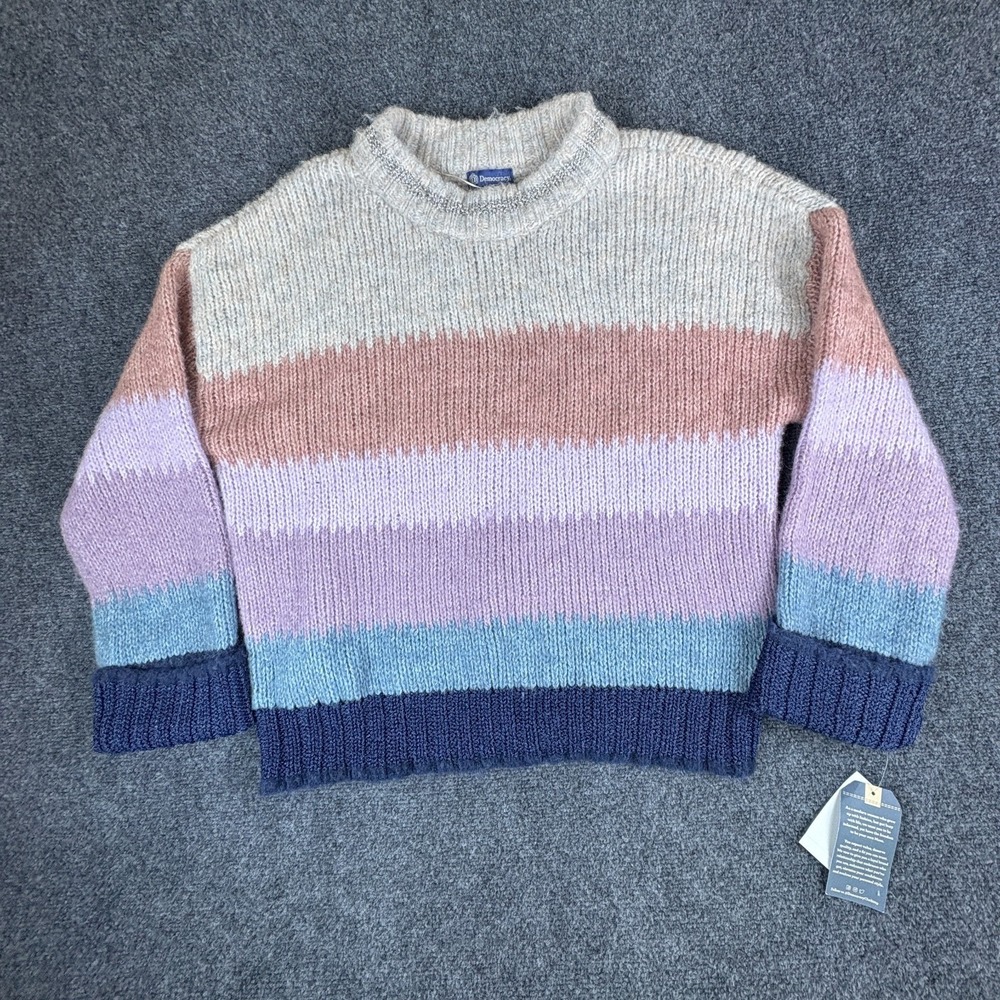 Democracy Sweater Womens Large Multicolor Striped Chunky Knit Stretch Pullover